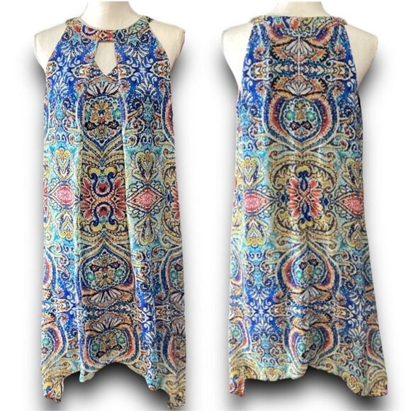 AB Studio Boho Mini Sleeveless Halter Style Dress Above the Knee Women’s Size Me - Picture 1 of 9